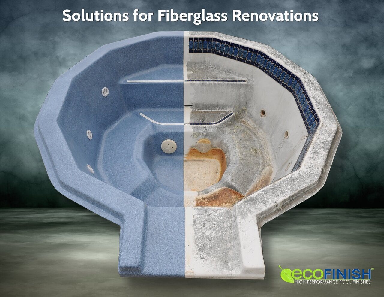 Balai de piscine en fibre de verre avant et après rénovation.